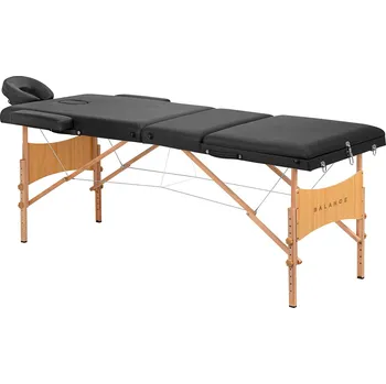 Masážní stůl Balance skládací masážní stůl dřevěný 3 segmenty 190x70 černý