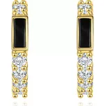 Briliantové zlaté náušnice 585 - černý obdélník, čiré kulaté diamanty