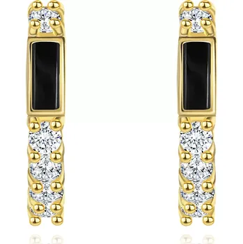Náušnice Briliantové zlaté náušnice 585 - černý obdélník, čiré kulaté diamanty