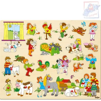 Dětské zboží WOODY DŘEVO Baby puzzle vkládací velké set 21 dílků s úchyty na podložce | 862316