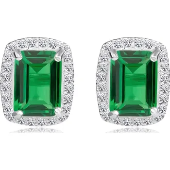 Náušnice Stříbrné 925 náušnice - obdélníkový zelený zirkon, čirý zirkonový lem