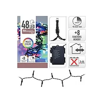 Vánoční dekorace ŁAŃCUCH LED 48 MULTIKOLOR 4M 8-FUNKCJI ŚWIECENIA,TIMER NA BATERIE WW ZEWNĘTRZNE