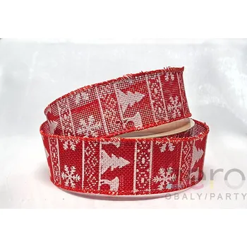 Stuha Stuha jutová 3,8 cm x 7 y - červená vánoční