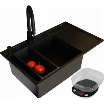 Granitový dřez Set - PYRAMIS CAMEA (79X50) 1B 1D L dřez + baterie IDEA BLACK EDITION - 070168402BE - Volcano