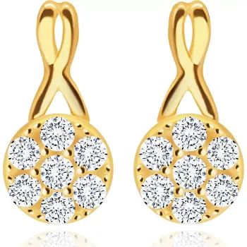 Náušnice Diamantové náušnice ve žlutém 14K zlatě - kruh vykládaný čirými brilianty ve tvaru květu