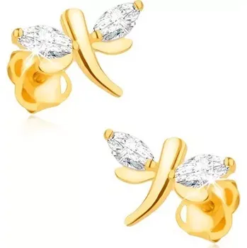 Náušnice Náušnice ve žlutém 14K zlatě - blýskavé vážky, zrníčkovité diamanty na křídlech