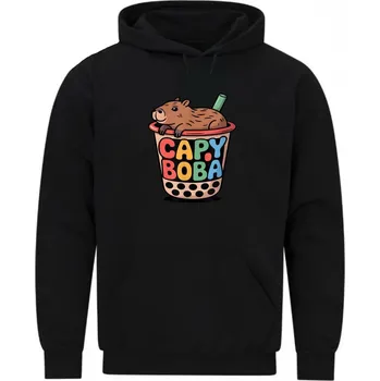 Pánská mikina Pánská mikina Bubble Tea s Kapybarou CapyBoba (Velikost: 5XL, Barva: Černá)