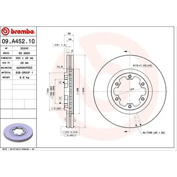Brzdový kotouč BREMBO brzdový kotouč 09.A452.10, sada 2 ks
