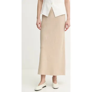 Dámská sukně Lněná sukně Samsoe Samsoe SAAGNETA béžová barva, midi, F24200182 80X, vel. L