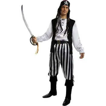 Karnevalový kostým Funiglobal - Kostým pruhovaný pirát pro muže - Kolekce Černá a Bílá - XXL