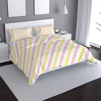 Povlečení Sablio Povlečení Růžové a žluté pruhy - 140x200 / 90x70