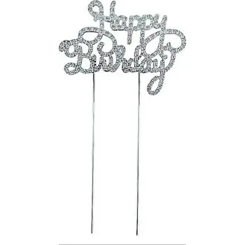 Jedlá dekorace na dort Dortisimo Zápich do dortu kovový stříbrný Happy Birthday