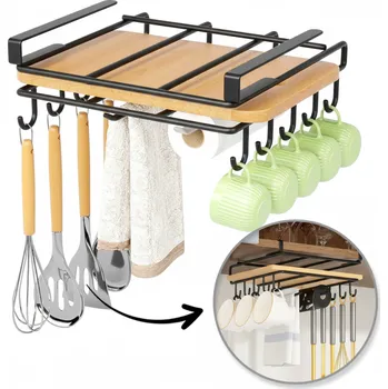 Paradox Kovový držák na desku s háčky pod poličku DRAFT / Černá matná