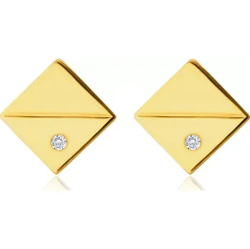 Náušnice Diamantové náušnice ze 14K žlutého zlata - čtverečky s diagonálním rýhováním, brilianty