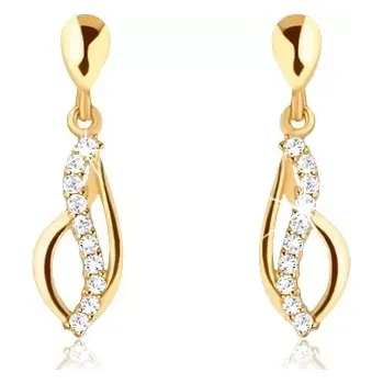 Náušnice 14K náušnice ze žlutého zlata - slzička s briliantovou linií