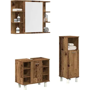 Koupelnový nábytek 3dílná koupelnová sestava old wood kompozitní dřevo Hnědá3328567