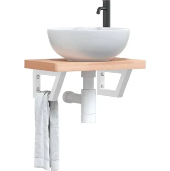 Koupelnový nábytek Deska pod umyvadlo nástěnná ocel a masivní bukové dřevo Hnědá3302326