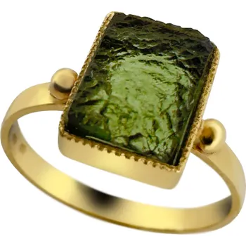 Prsten Vltavín Moldavite Zlatý prsten s vltavínem P27 0059