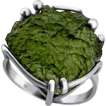 Prsten Vltavín Moldavite Stříbrný prsten s vltavínem P35 0013