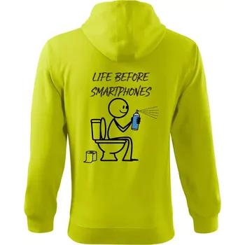 Pánská móda LIFE BEFORE SMARTPHONES - Mikina s kapucí na zip trendy zipper - S ( Limetková )