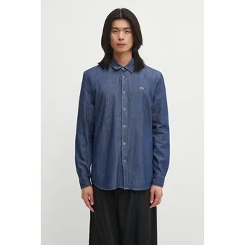 Pánská košile Bavlněná džínová košile Lacoste pánská, modrá barva, regular, s klasickým límcem, CH9084, 40, 55X
