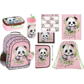 Školní batoh Derform Zvýhodněná školní sada s batohem panda 9ks