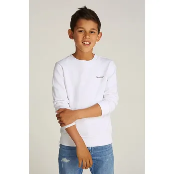 Chlapecká mikina Dětská bavlněná mikina Calvin Klein Jeans bílá barva, hladká, IU0IU00686 IU0IU00686.PPYA 00X, vel. 164
