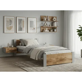 Postel Postel IKAROS 90 x 200 cm, dub artisan/šedá Rošt: Bez roštu, Matrace: Bez matrace