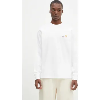 Pánské tričko Bavlněné tričko s dlouhým rukávem Carhartt WIP Longsleeve American Script T-Shirt bílá barva, I029955, XL, 00X