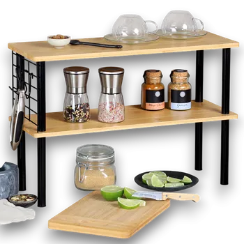 police Kuchyňská 2 patrová bambusová polička s háčky KESPER AREA 2