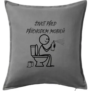 Polštář Život před příchodem mobilů - Polštář 50x50 - 50x50 - Včetně výplně ( Tmavě šedý melír )