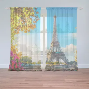 Záclona Sablio Záclony Paříž Eifellova věž Flowers: 2ks 150x250cm