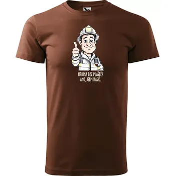 Pánské tričko Sablio Tričko s potiskem pro hasiče Hrdina bez pláště? Ano, jsem hasič - hnědé S