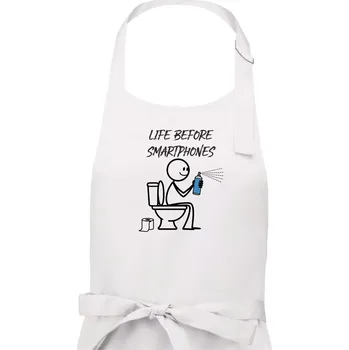 Kuchyňská zástěra LIFE BEFORE SMARTPHONES - Pánská zástěra na vaření - Univerzální velikost ( Bílá )
