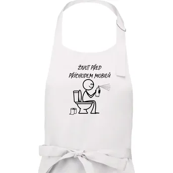 Kuchyňská zástěra Život před příchodem mobilů - Dámská zástěra na vaření - Univerzální velikost ( Bílá )