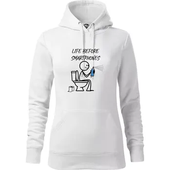 Dámská mikina LIFE BEFORE SMARTPHONES - Mikina dámská Cape s kapucí - XS ( Bílá )