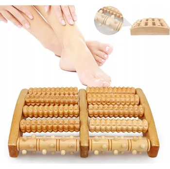 Masážní přístroj Dvojitý dřevěný masážní přístroj na nohy, roller s 5 masážními válečky