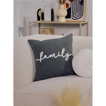 Povlak na dekorativní polštářek Sinsay - Povlak na polštář s nápisem Family - šedá - 351GS-09X - 351GS-09X-ONE