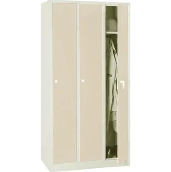 Nábytek Svařovaná šatní skříň Manutan Expert DURO PROFI 3 oddíly, béžová/béžová, cylindrický zámek