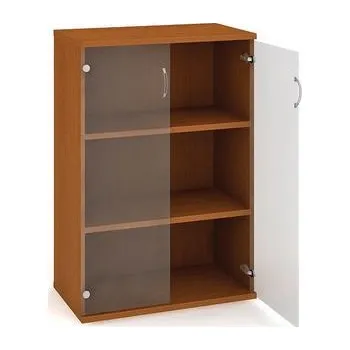 Komoda Střední široká skříň Strong, 115,2 x 80 x 40 cm, se skleněnými dvířky, dezén třešeň