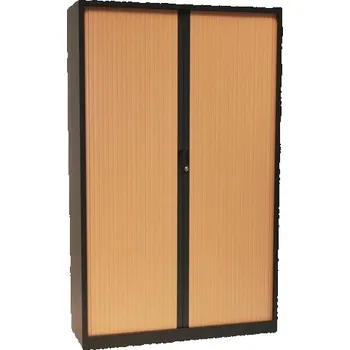 Nábytek Kovová spisová skříň s roletou Manutan Expert, 4 police, 195 x 120 x 45 cm, antracit/buk