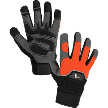 Dílna Kožené rukavice CXS Puno ze syntetické kůže s reflexním prvkem, černé/oranžové
