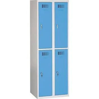 Nábytek Svařovaná šatní skříň Charles odlehčená, 4 oddíly, cylindrický zámek, šedá/sv. modrá