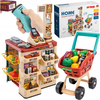 Hra na obchod HRAČKÁŘSTVÍ SUPERMARKET XXL VOZÍK SKENER KASA POKLADNA OBCHŮDEK PŘÍSLUŠENSTVÍ