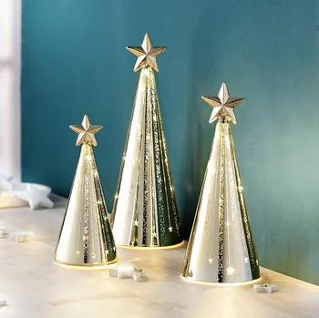 Vánoční dekorace Skleněné kužely Brilliare 28 LED zlaté 3 ks