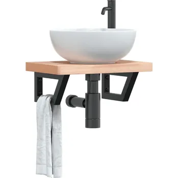 Koupelnový nábytek Deska pod umyvadlo nástěnná ocel a masivní bukové dřevo Hnědá3302327