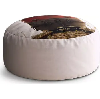 Taburet Sablio Taburet Circle Červený vlak na kolejích: 38x48 cm