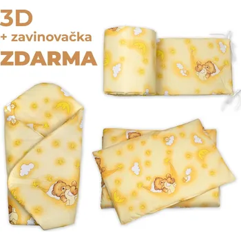 Povlečení Baby Nellys 3D Mantinel s povlečením + zavinovačka zdarma, Medvídek krémový Velikost povlečení: 120x90