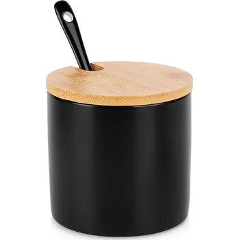 Cukřenka VILDE Keramická cukřenka s bambusovým víčkem a lžičkou, černá 250ml