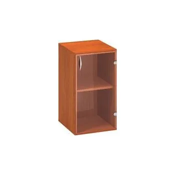 Komoda Nízká úzká skříň Alfa 500, 73,5 x 40 x 45,8 cm, se skleněnými dvířky - pravé provedení, dezén třešeň